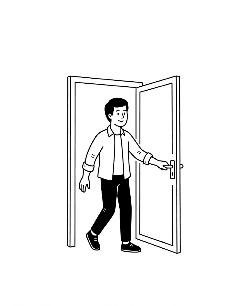 Person opening a door